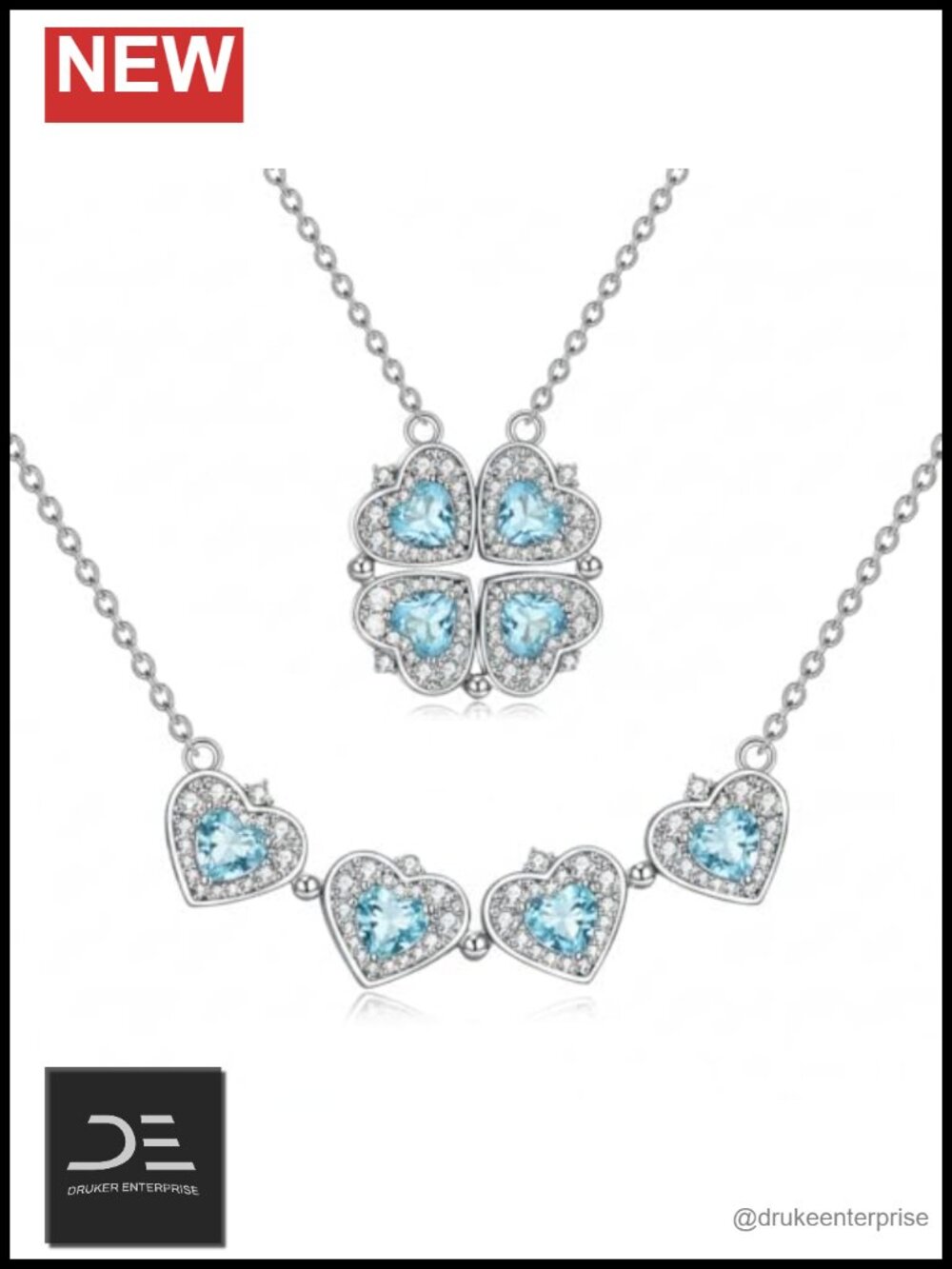 Sterling Silver Four Leaf Clover Pendant Necklace for Women, Convertible Heart
